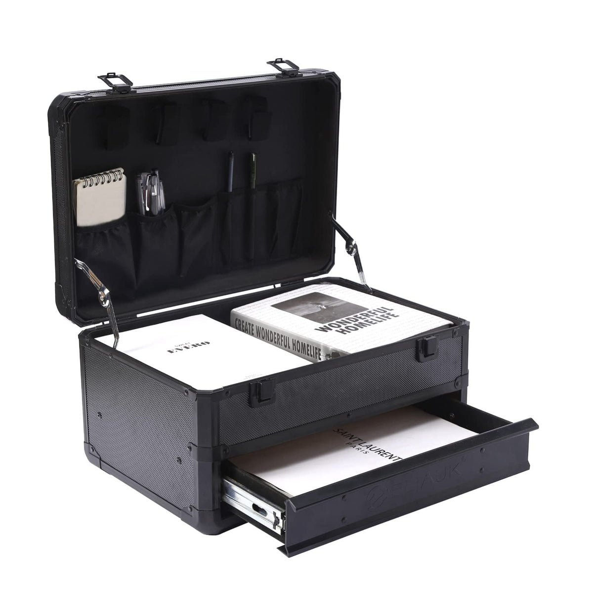E ELIAUK Tool Box Tool Organizer Storage Cabinet Carry Case Toolbox with Drawers – back view and specifications