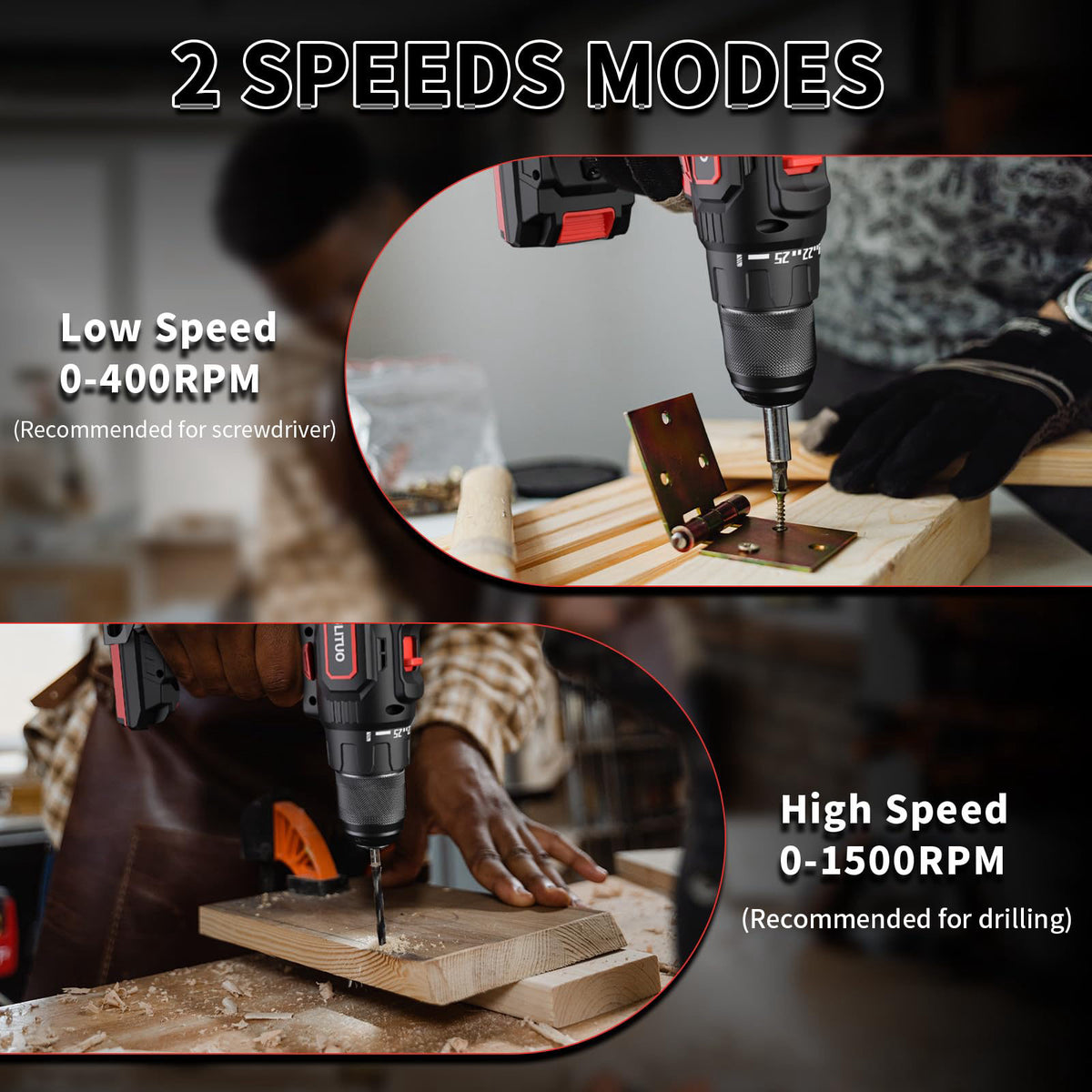 PULITUO Cordless Drill Set, 20V/2.0Ah Electric Power Drill, Torque 45N.m, 25+1 Torque Setting,1/2” Keyless Chuck, 2 Vari