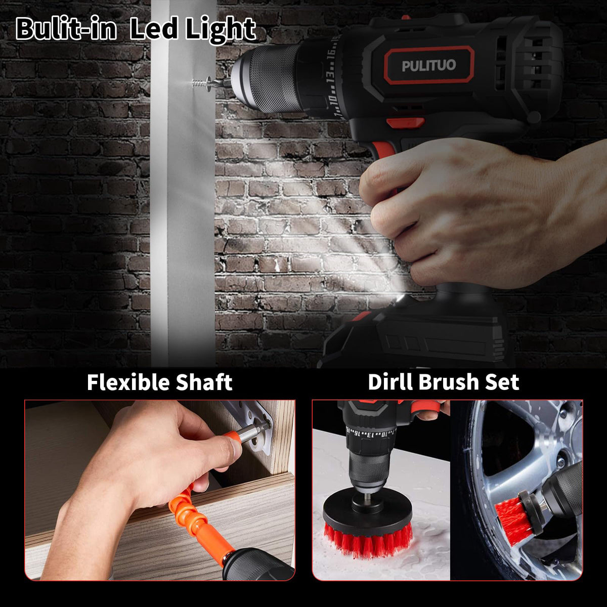 PULITUO Cordless Drill Set, 20V/2.0Ah Electric Power Drill, Torque 45N.m, 25+1 Torque Setting,1/2” Keyless Chuck, 2 Vari