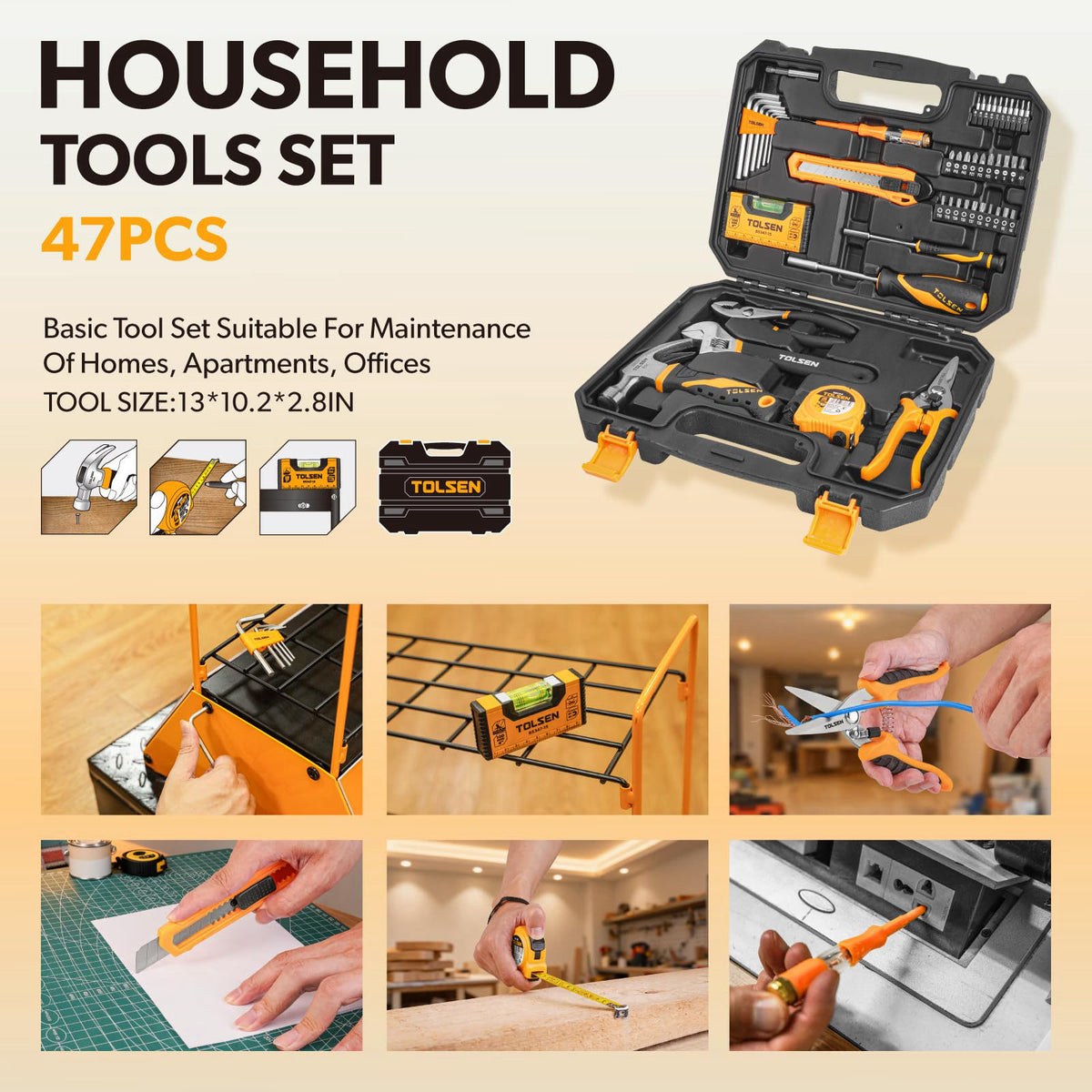 TOLSEN Tool Set General Household Hand Small Tool Kit with ToolBox – alternate angle