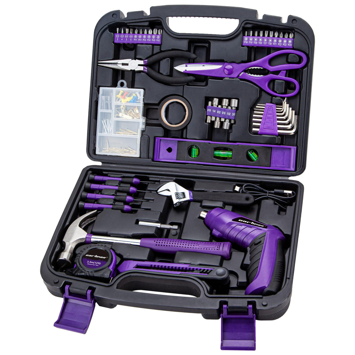 CARTMAN 149PCS Tool Set, Purple Cordless Screwdriver, Home Repair Tool Kit – Purple, Alloy Steel, Plastic, 149 PK