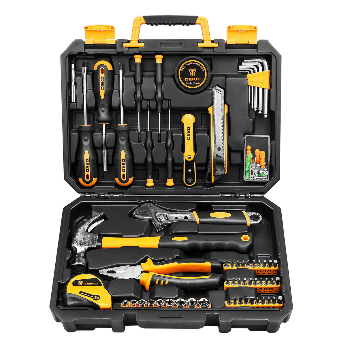 DEKOPRO 100 Piece Home Repair Tool Set,General Household Hand Tool Kit with Plastic Tool Box Storage – product photo (To