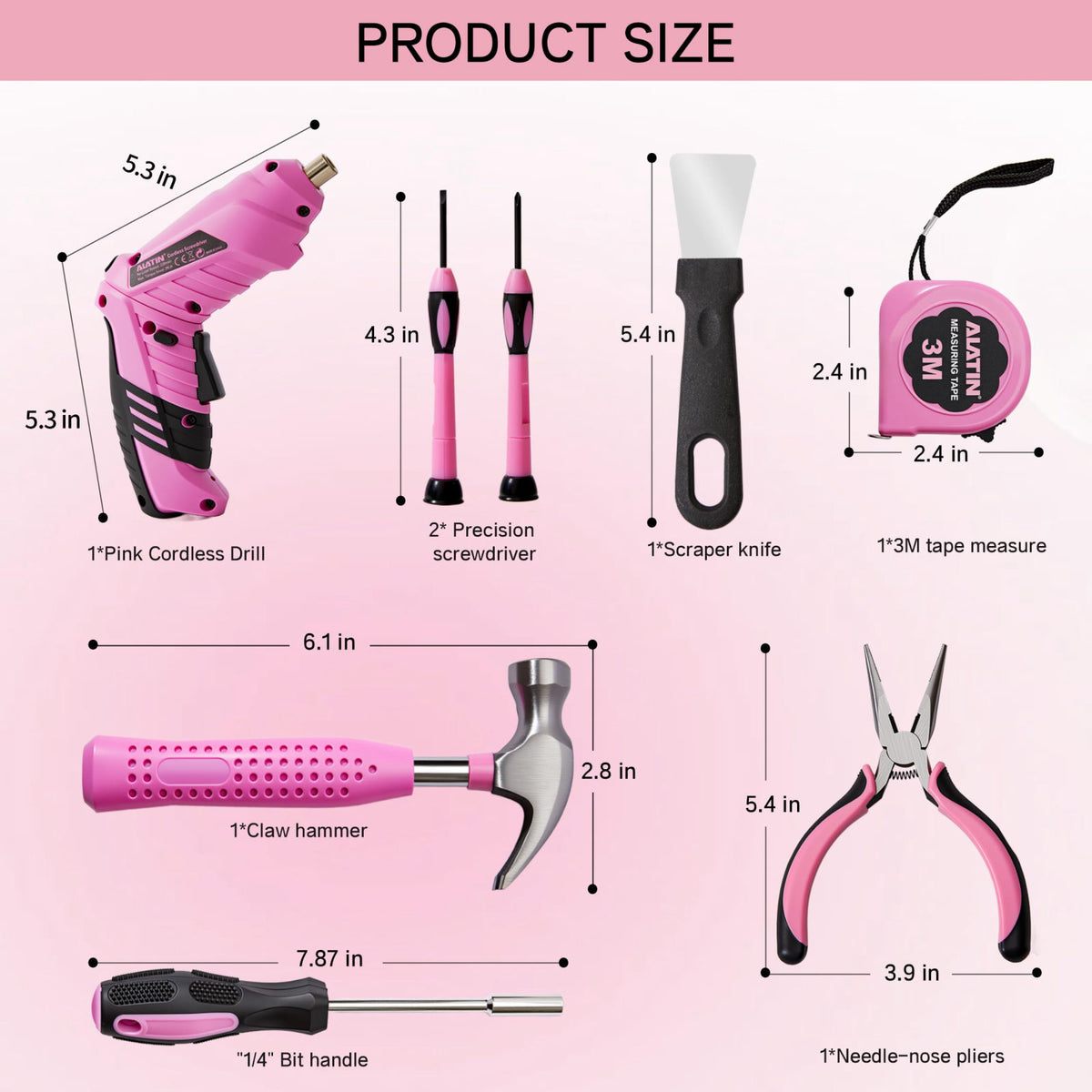 NIKI MOTORSPORTS Electric Screwdriver Cordless, 40Pcs Pink Tool Set – close-up detail