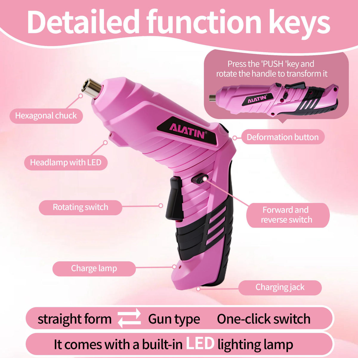 NIKI MOTORSPORTS Electric Screwdriver Cordless, 40Pcs Pink Tool Set – full view