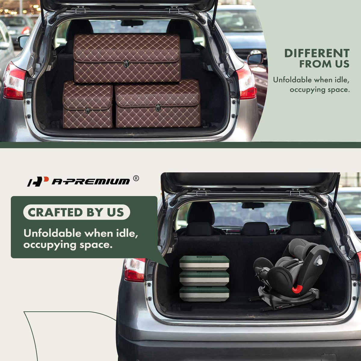 A-Premium Multifunctional Foldable Trunk Organizer and Storage Box – back view and specifications