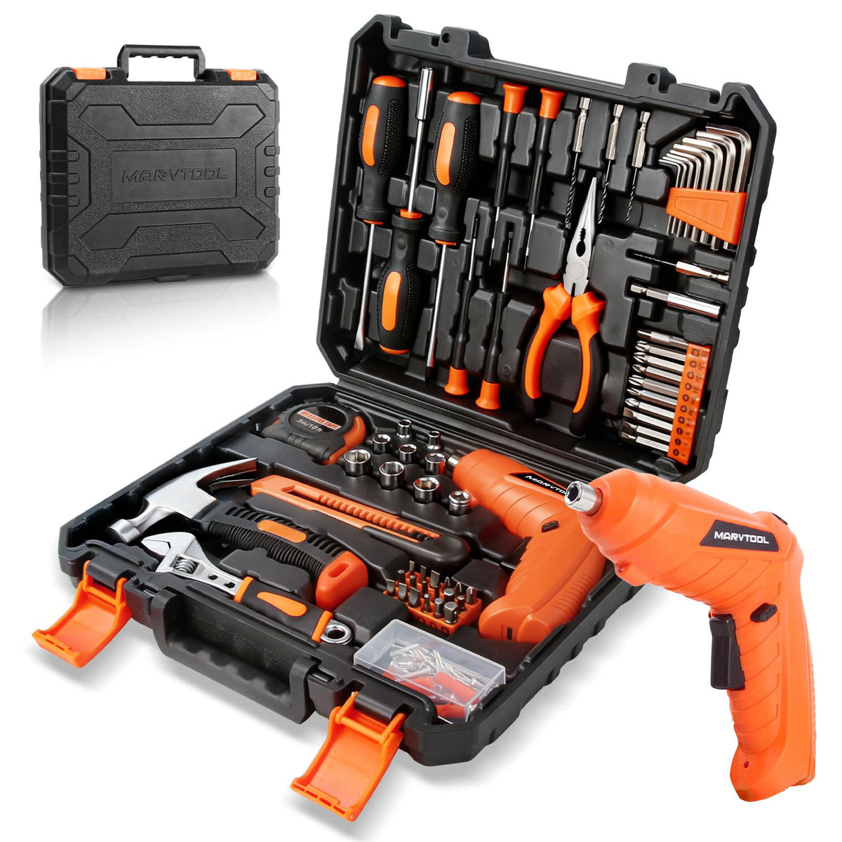 MarvTool 140 Piece Home Repair Tool Set, Portable Tool Box with Cordless Drill, Basic Hand Tool Kit, General Household D