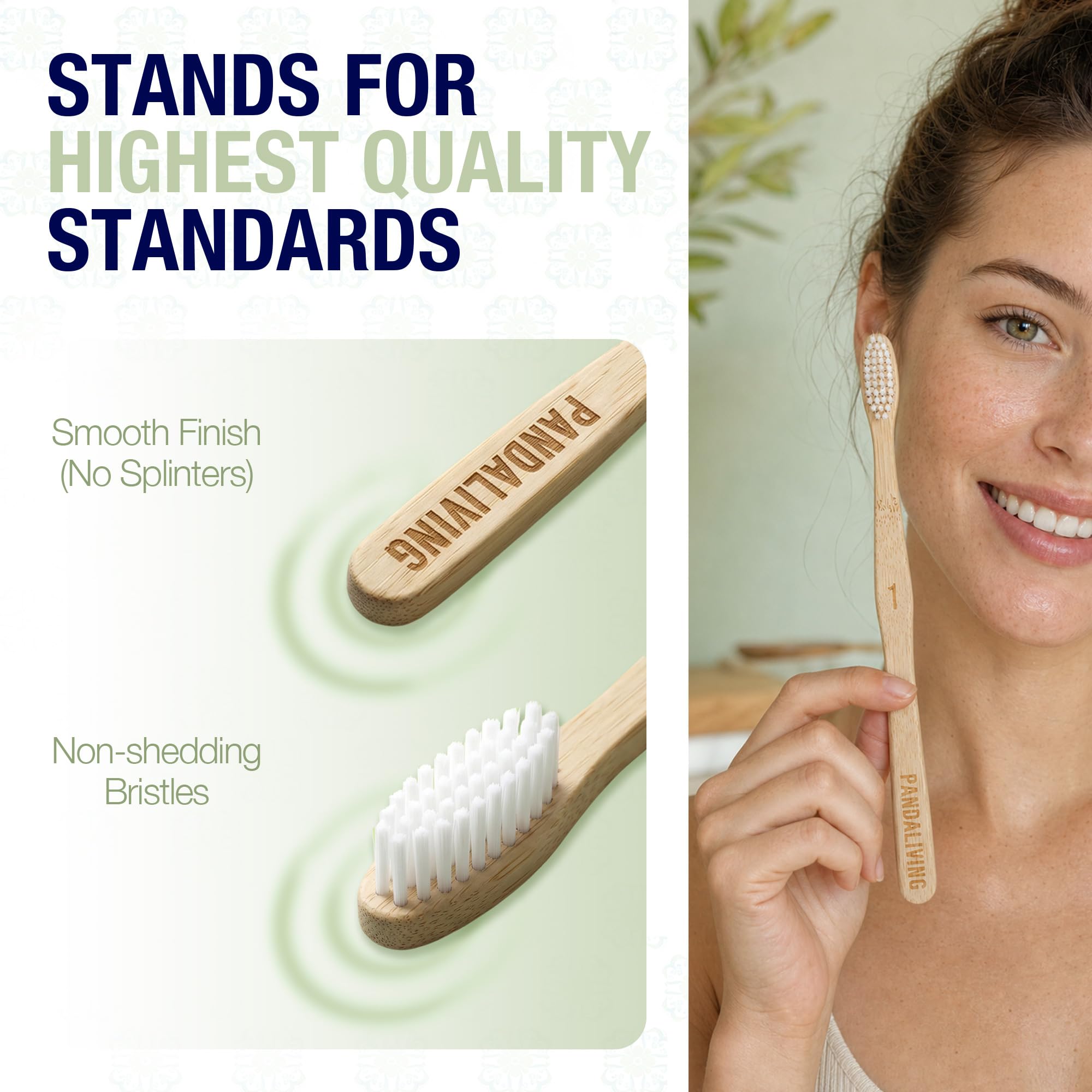 PANDALIVING bamboo toothbrushes 6-pack eco-friendly toothbrushes with natural bamboo handles and soft bristle heads.