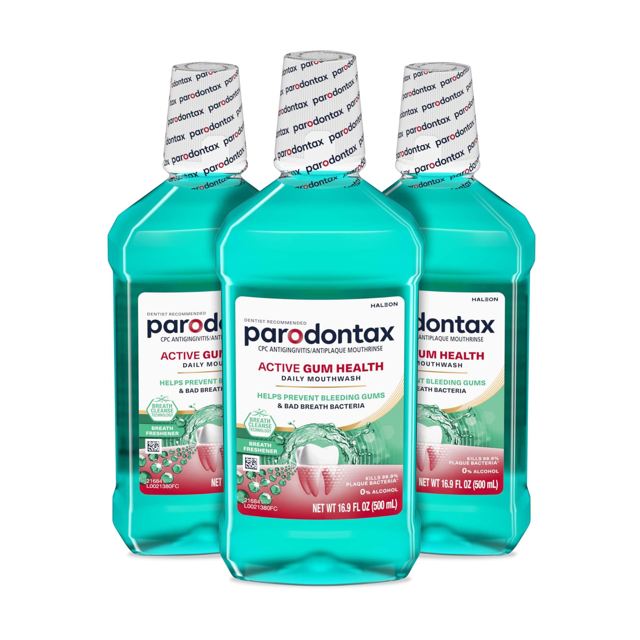 Parodontax Active Gum Health mouthwash in a large bottle, designed to promote healthy gums and fresh breath.
