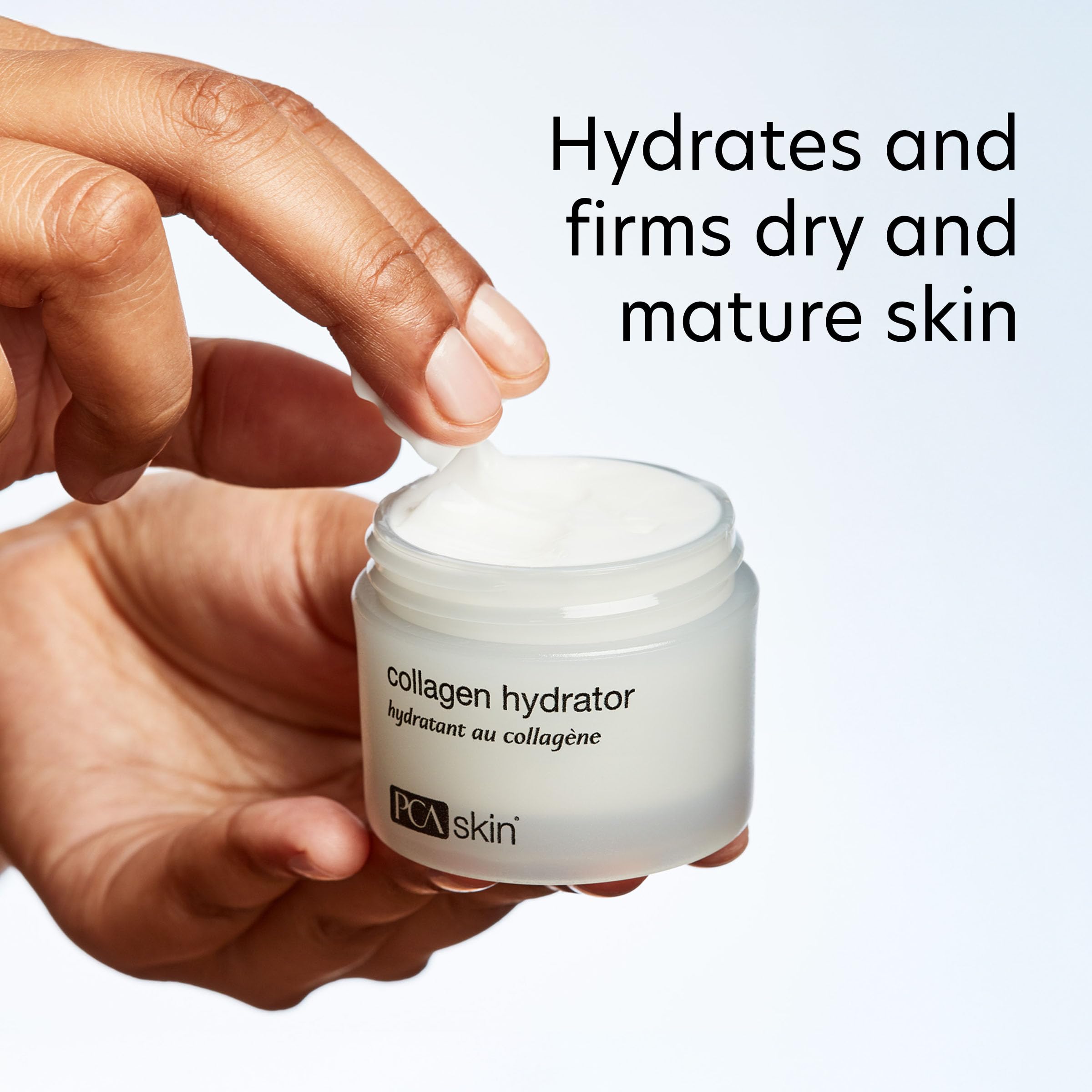 PCA SKIN Collagen Hydrator face cream in a 1.7 oz tub, showing the skincare moisturizer container with a white label design.