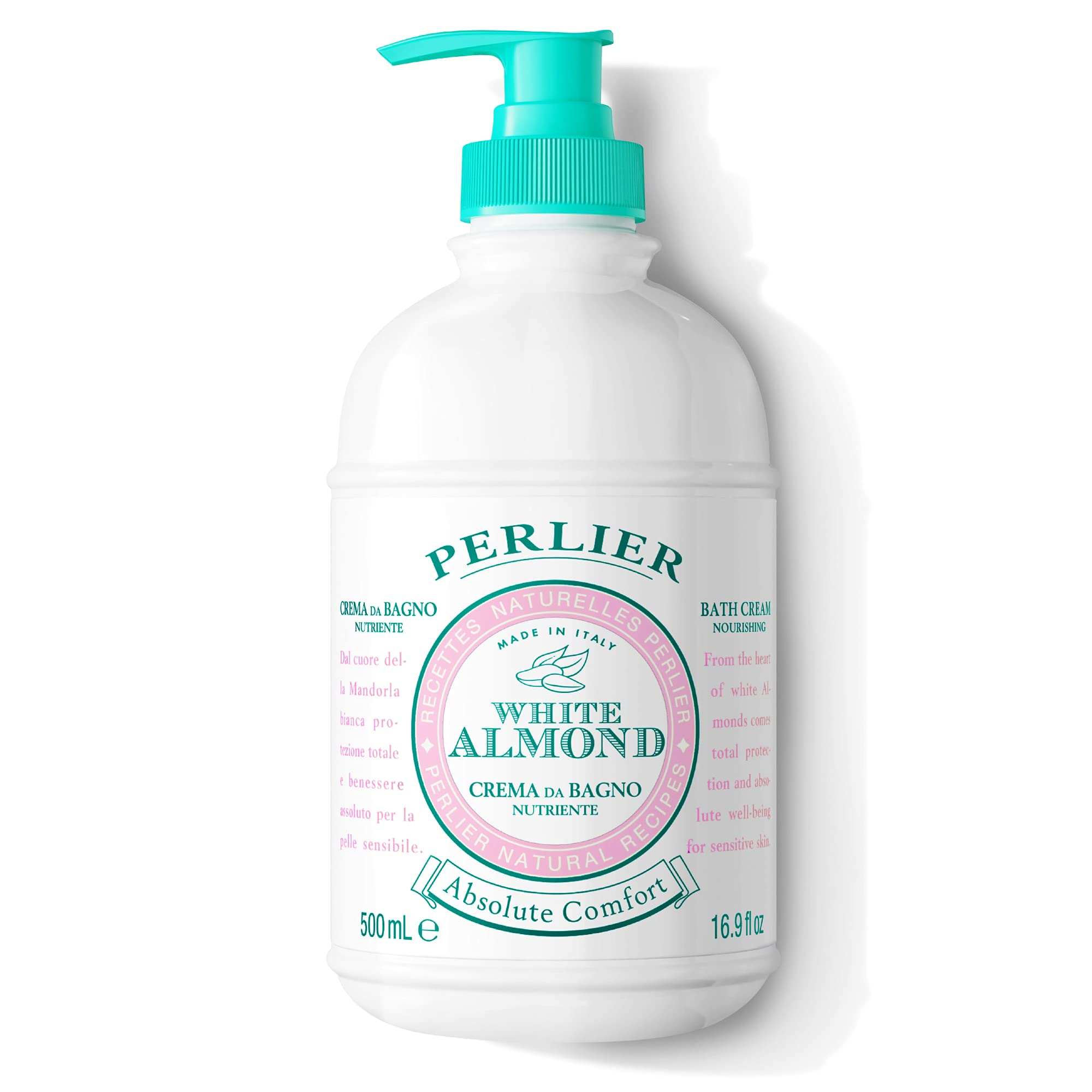 Perlier White Almond Shower Bath Cream with almond oil, 16.9oz, showing the creamy white formulation in a bottle.