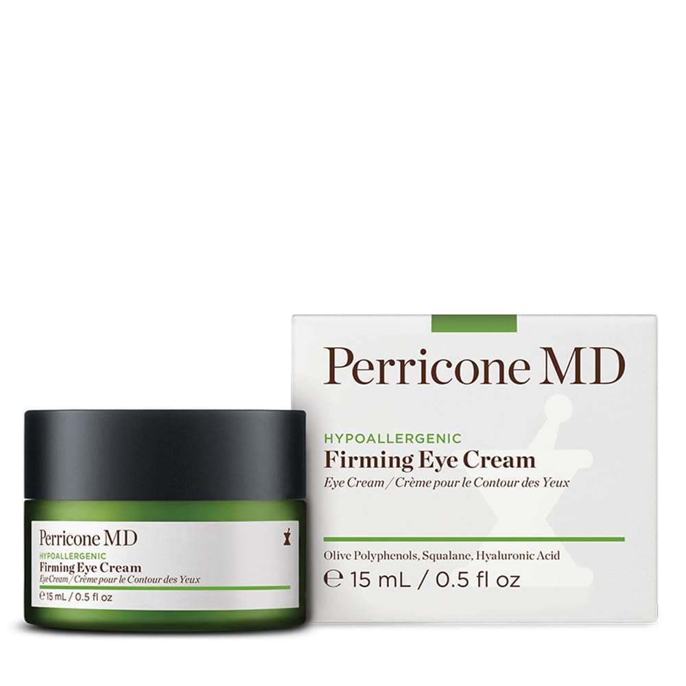 Perricone MD Firming Eye Cream with hyaluronic acid in 0.5oz jar, designed to hydrate and tighten the delicate eye area.