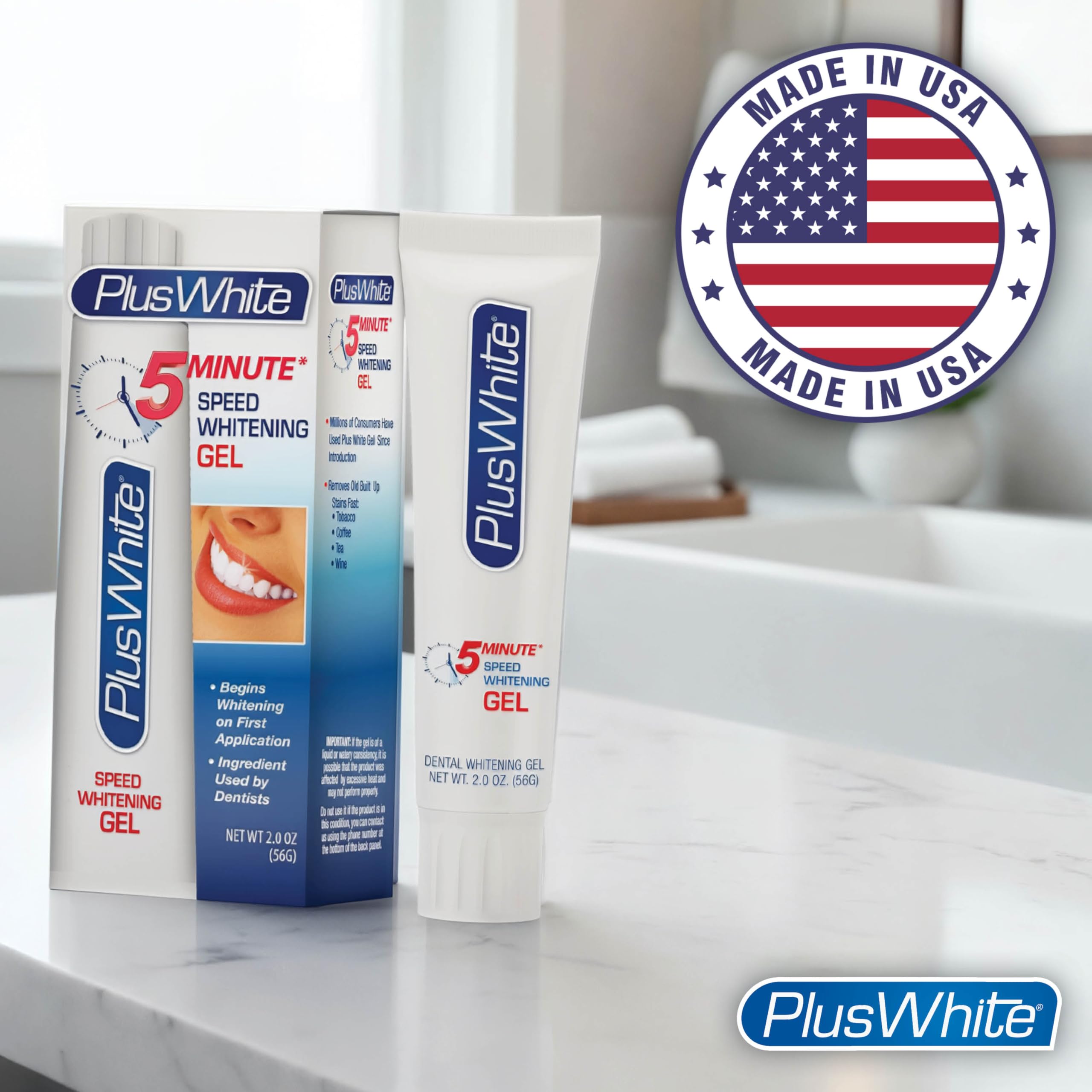 Plus White Speed Whitening Gel for teeth, 2 oz, quick 5-minute whitening gel in a tube, effective tooth whitening product.