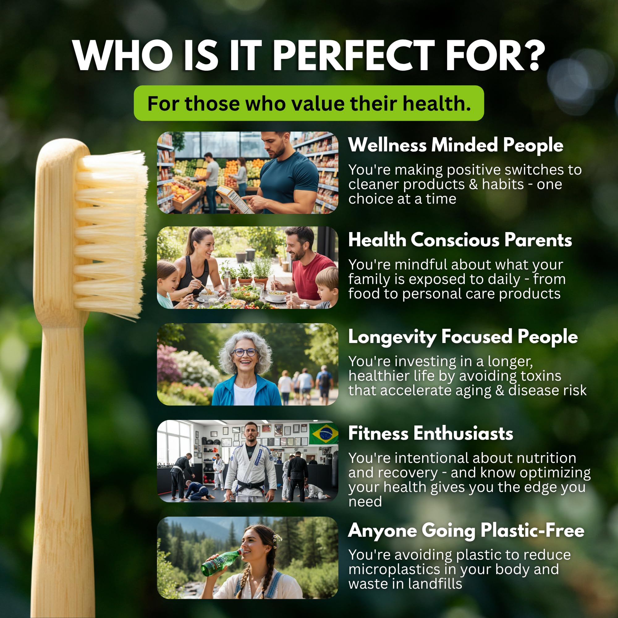 PRIMALS boar bristle bamboo toothbrush 4-pack, eco-friendly toothbrushes with natural bamboo handles and soft bristle heads.