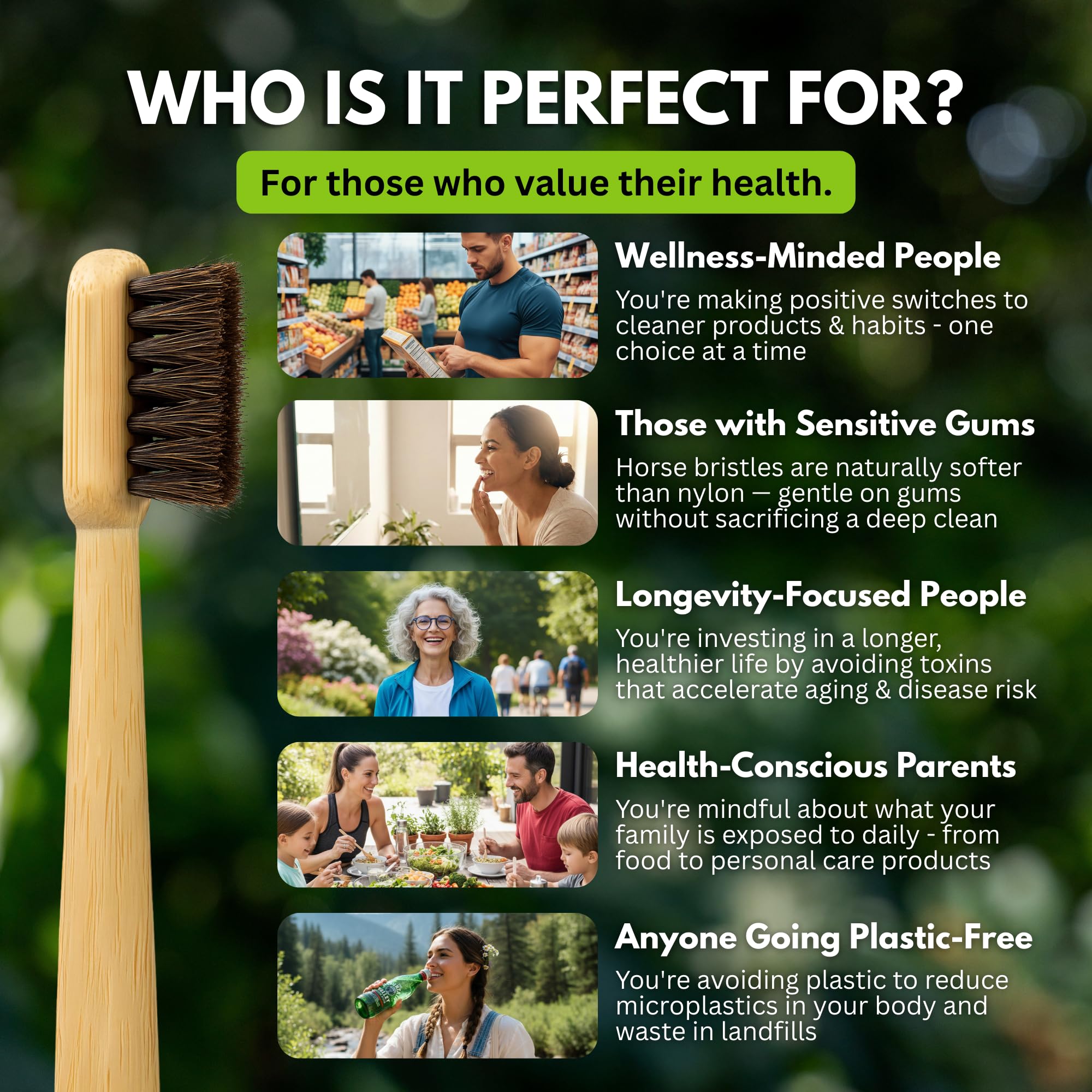 PRIMALS horse bristle bamboo toothbrush 4-pack showing eco-friendly toothbrushes with natural bamboo handles and horse-shaped bristles.