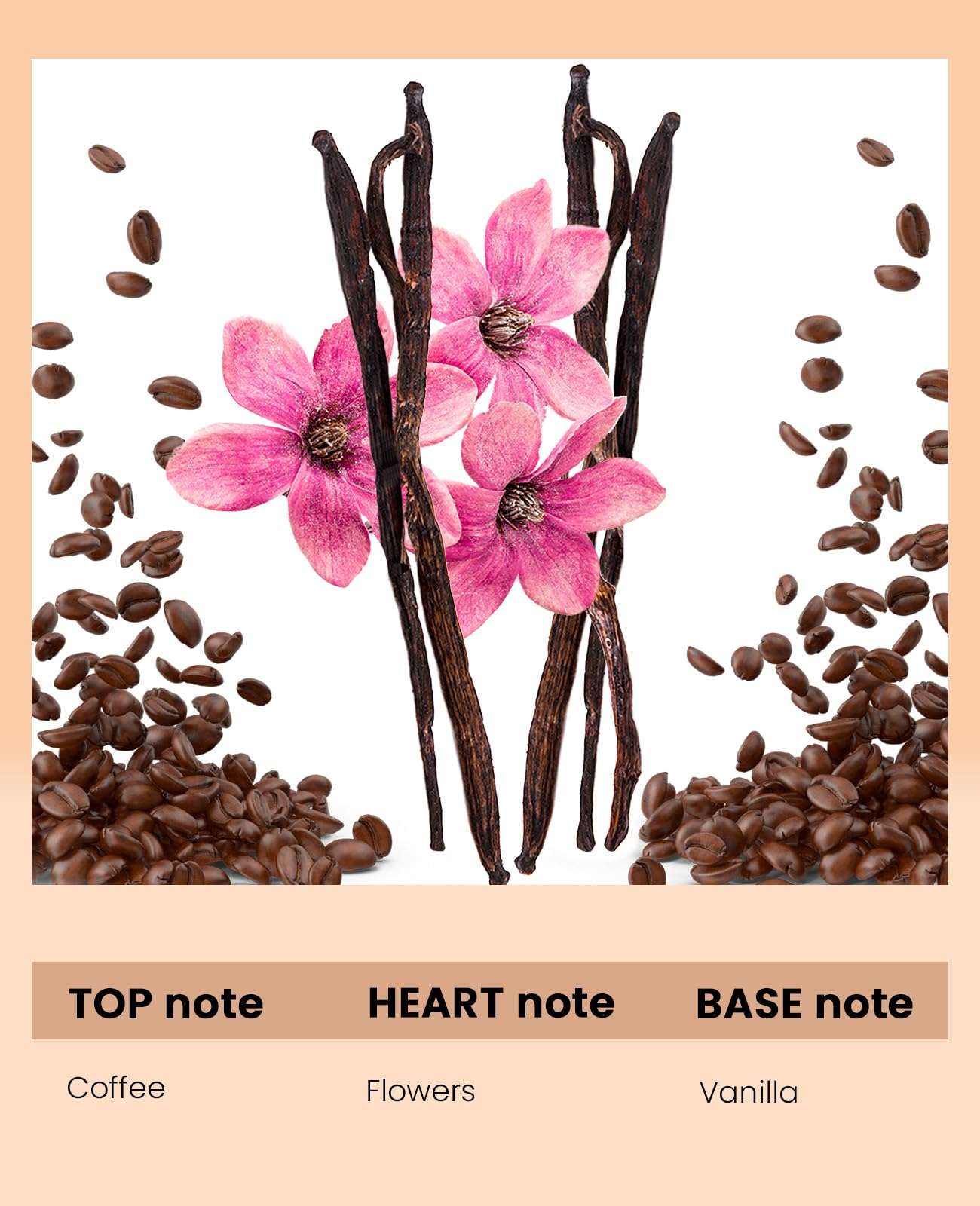 PUREAMOR Pheromone Perfume Coffee Vanilla personal fragrance in a 0.34 fl oz bottle, featuring a warm coffee vanilla scent.