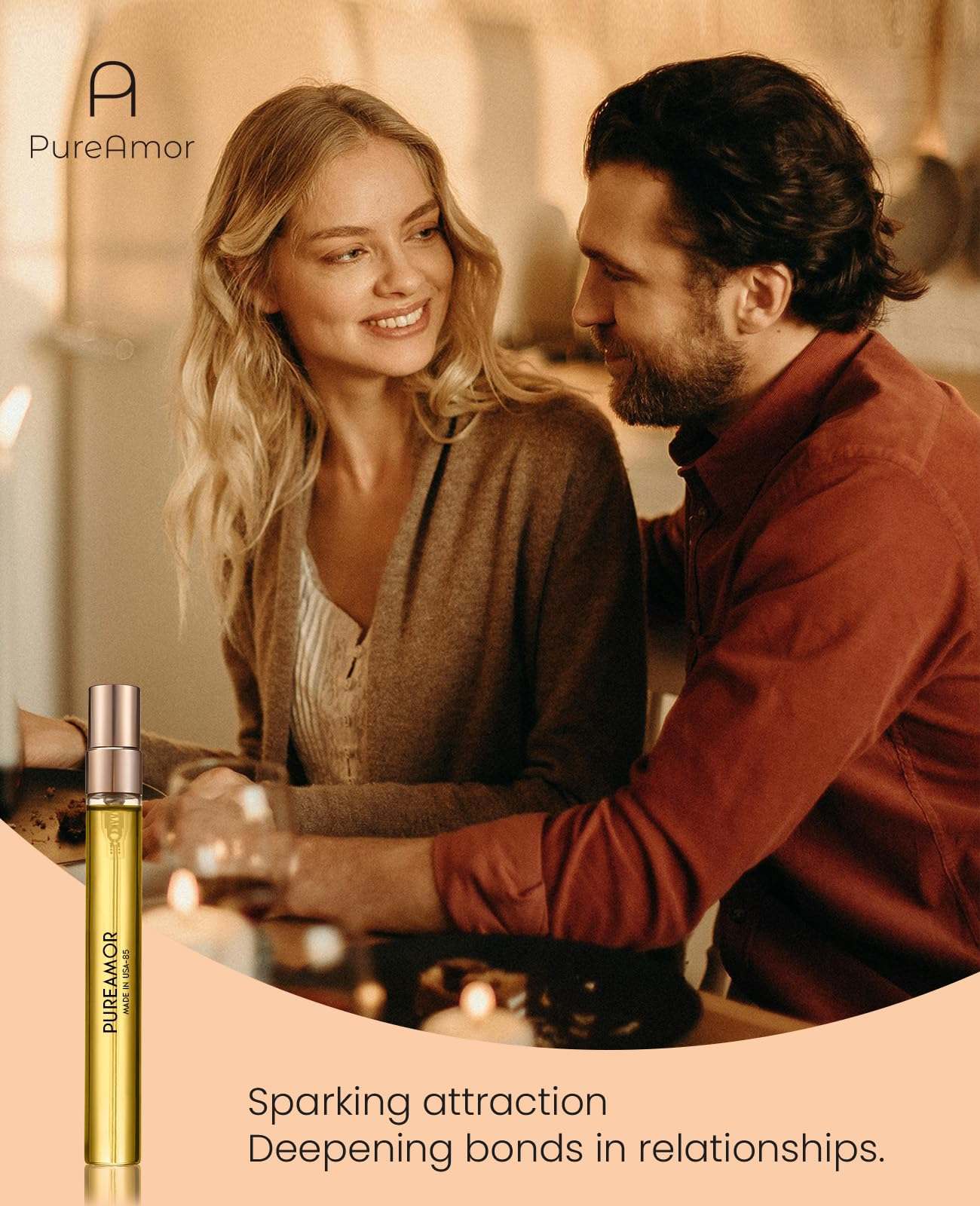 PUREAMOR pheromone perfume in coffee vanilla scent, 0.34 fl oz, personal fragrance with warm, inviting aroma.