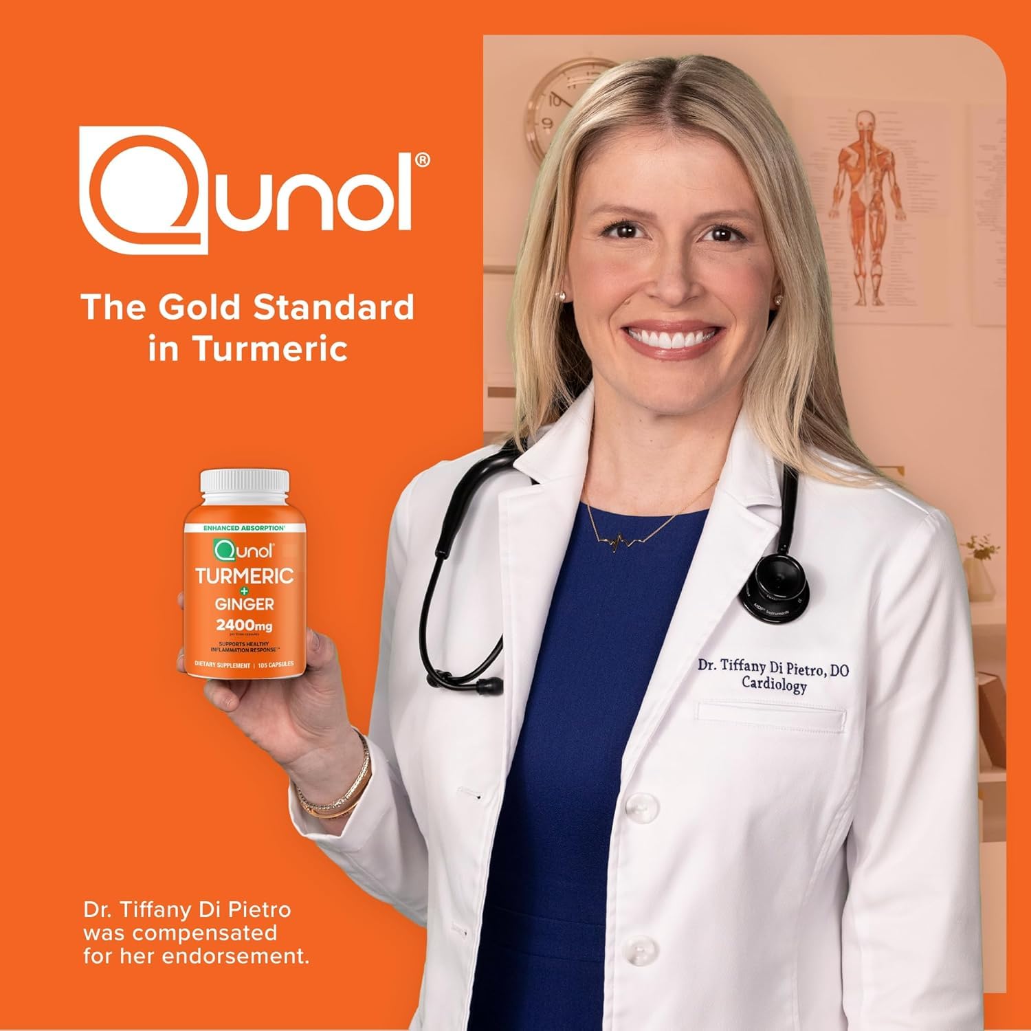 Qunol Turmeric Curcumin supplement with black pepper and ginger, 105 capsules, natural nutritional supplement for joint health