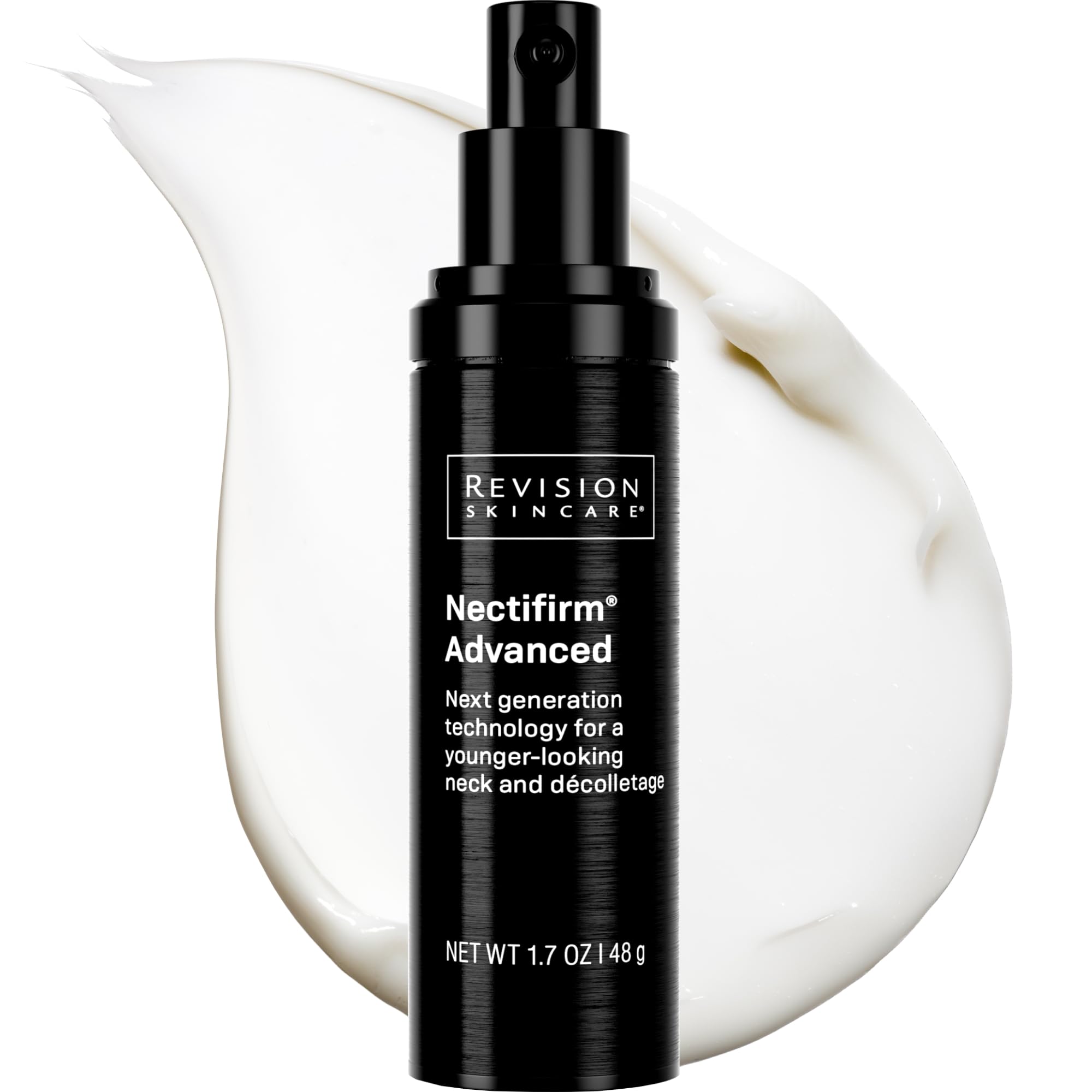 Revision Skincare Nectifirm Advanced Neck Cream moisturizer, showing the 1.7oz jar with sleek packaging and product label.