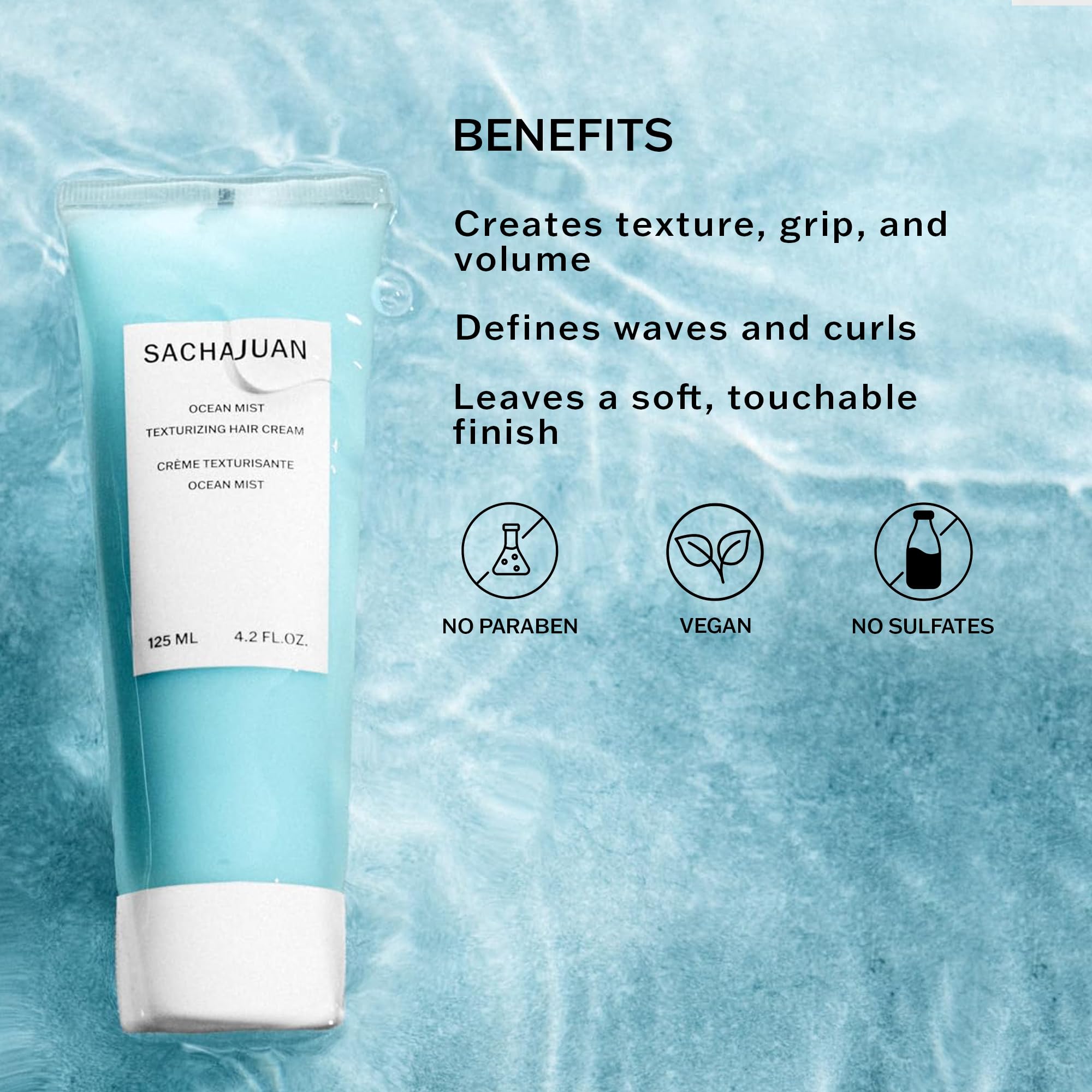 Sachajuan Ocean Mist Texturizing Hair Cream in 4.2oz bottle, a styling agent for tousled, beachy hair texture.