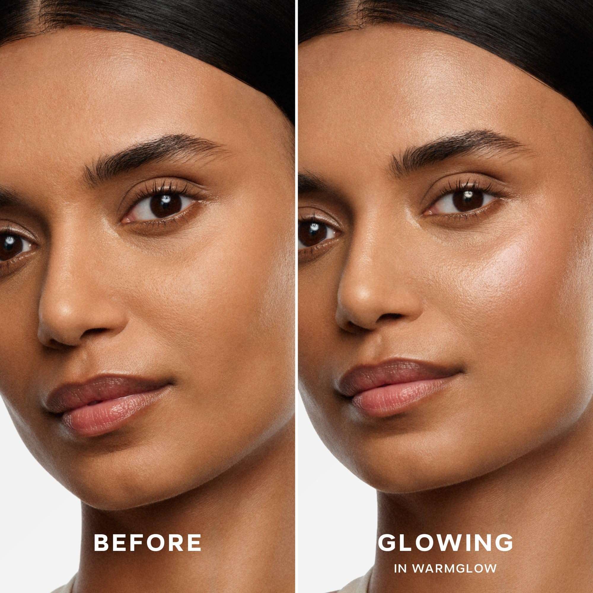 Saie Mini Glowy Super Gel Primer with Vitamin C, natural warm glow, face shaping makeup product on a neutral background.