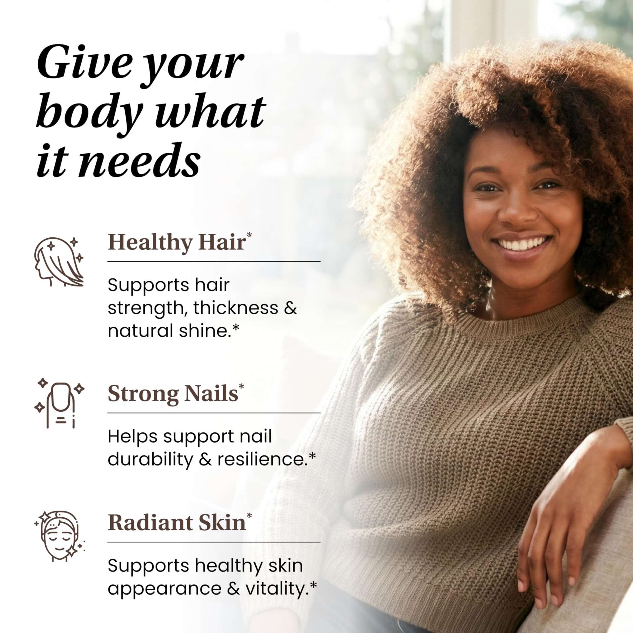 Sandhu's Biotin Collagen & Keratin Complex nutritional supplement bottle with 60 capsules, promoting healthy hair, skin, and nails.