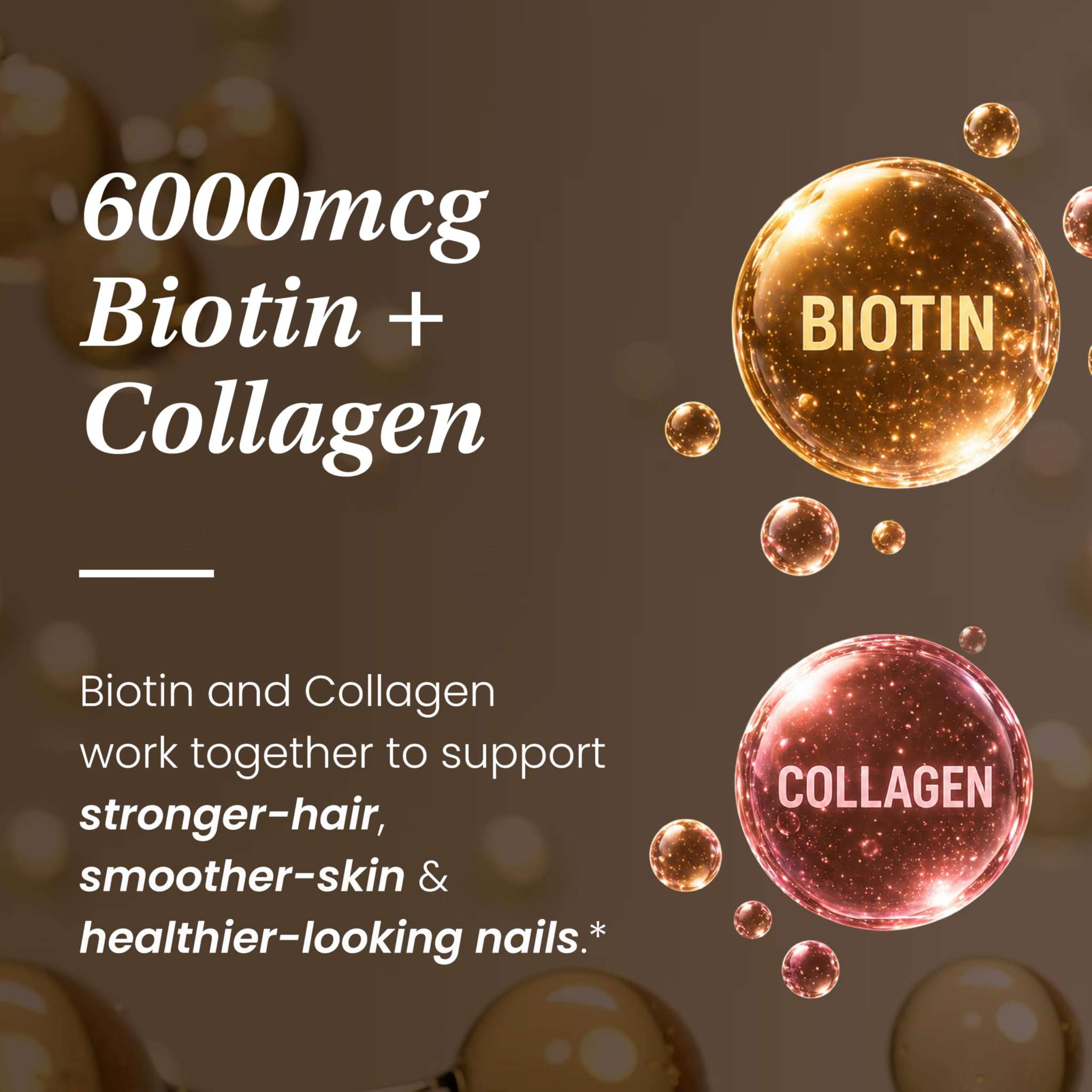 Sandhu's Biotin Collagen and Keratin Complex nutritional supplement bottle with 60 capsules, promoting hair and skin health.