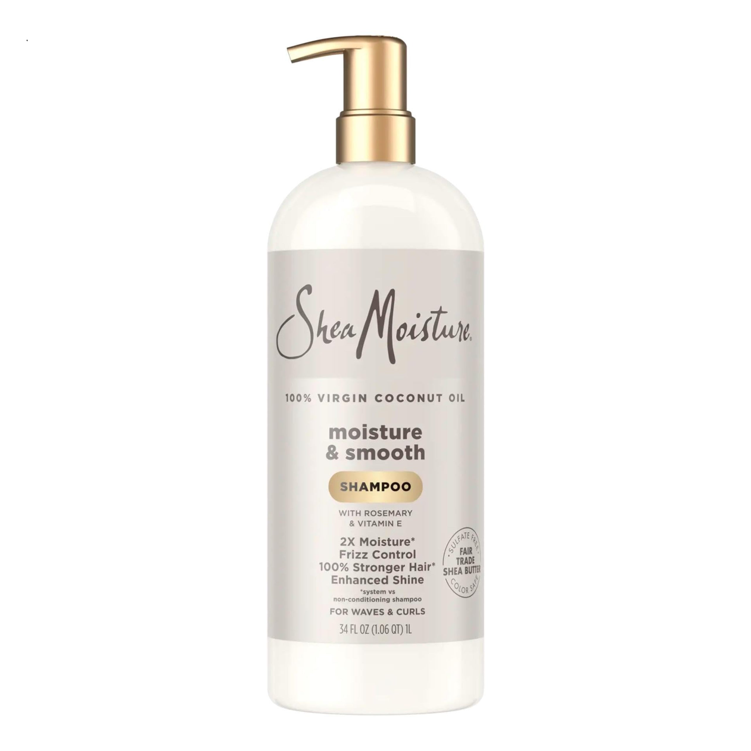 Shea Moisture Coconut Oil Moisture & Smooth Shampoo in 34 oz bottle, nourishing shampoo for smooth, hydrated hair.