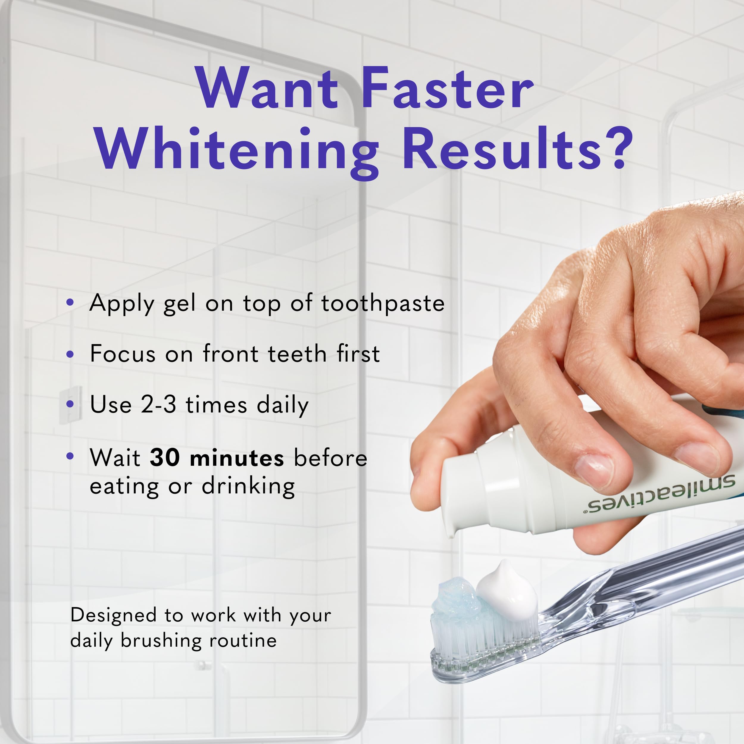 Smileactives Pro Whitening Gel 2oz, a clinical-grade tooth whitener in a clear tube with a white cap, designed to brighten teeth.