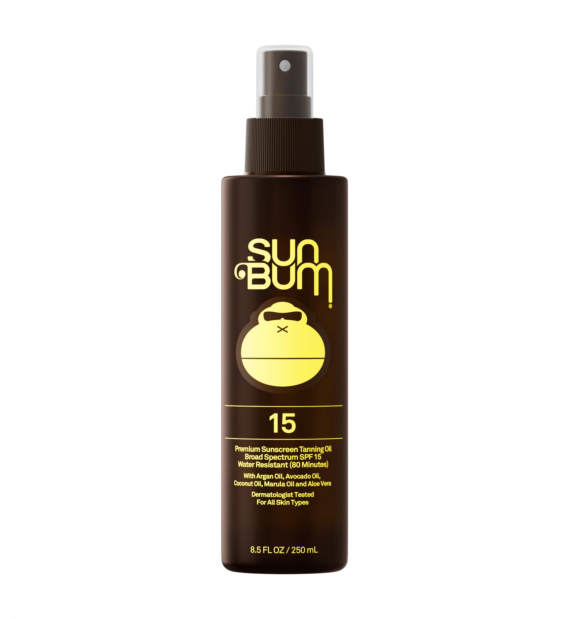 Sun Bum SPF 15 moisturizing tanning oil in 8.5oz bottle, self-tanner with sun protection and nourishing formula.