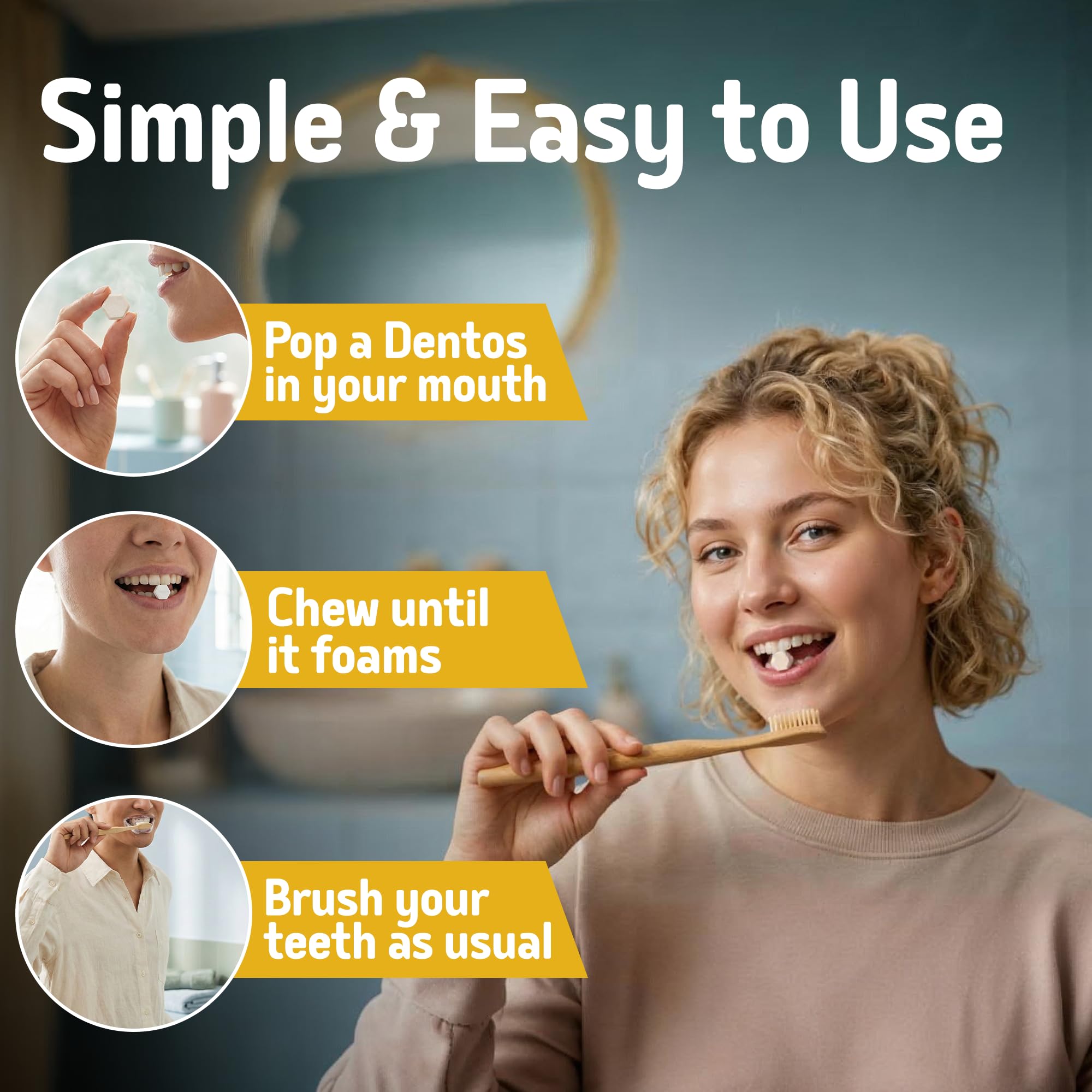 SuperBee Dentos Toothpaste Tablets in spearmint flavor, 500 tabs, natural dental care product displayed in the image.
