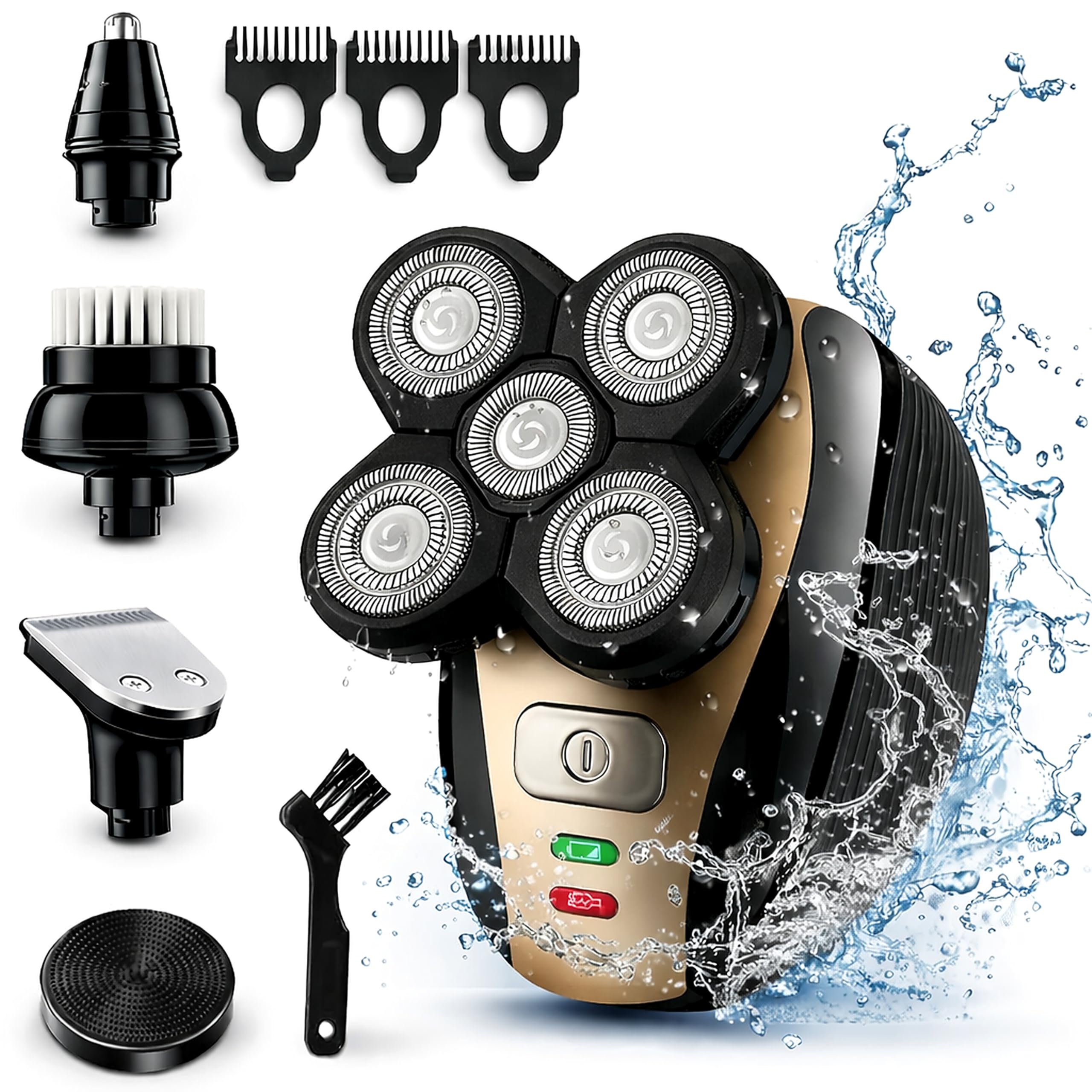 The Perfect Part 5-in-1 rotary electric head shaver with multiple attachments for versatile grooming and close shave.