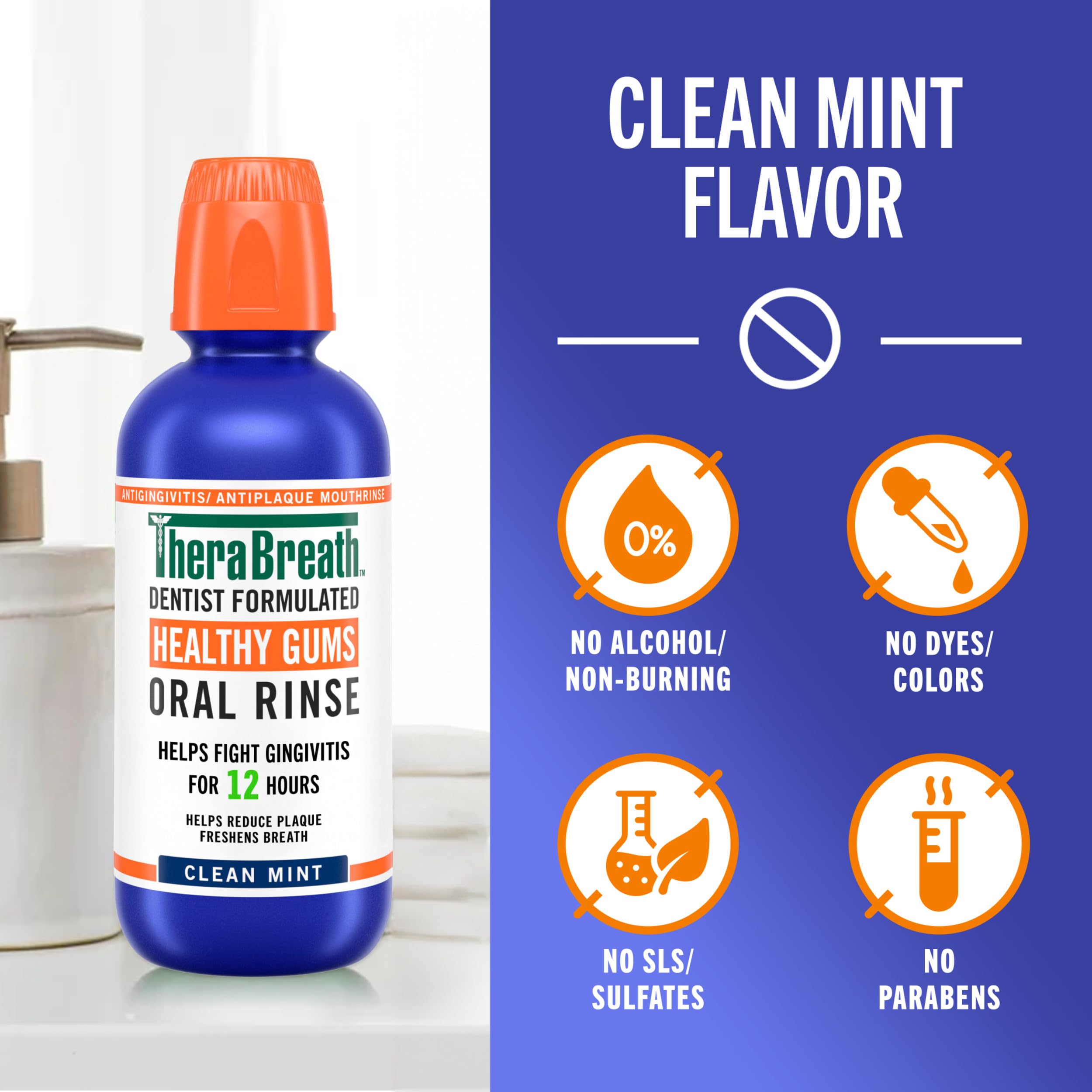 TheraBreath Healthy Gums Oral Rinse 2-pack, 16oz bottles of mouthwash for gum health and fresh breath.