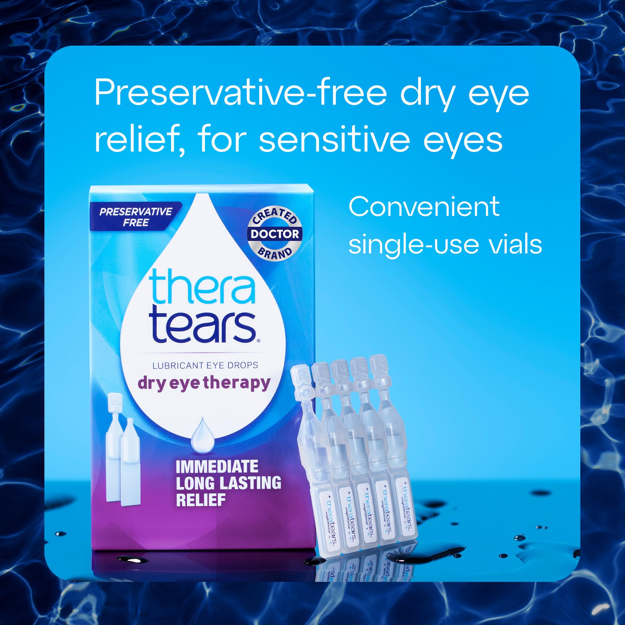 TheraTears Dry Eye Therapy medication, 30 preservative-free vials for relief of dry, irritated eyes.