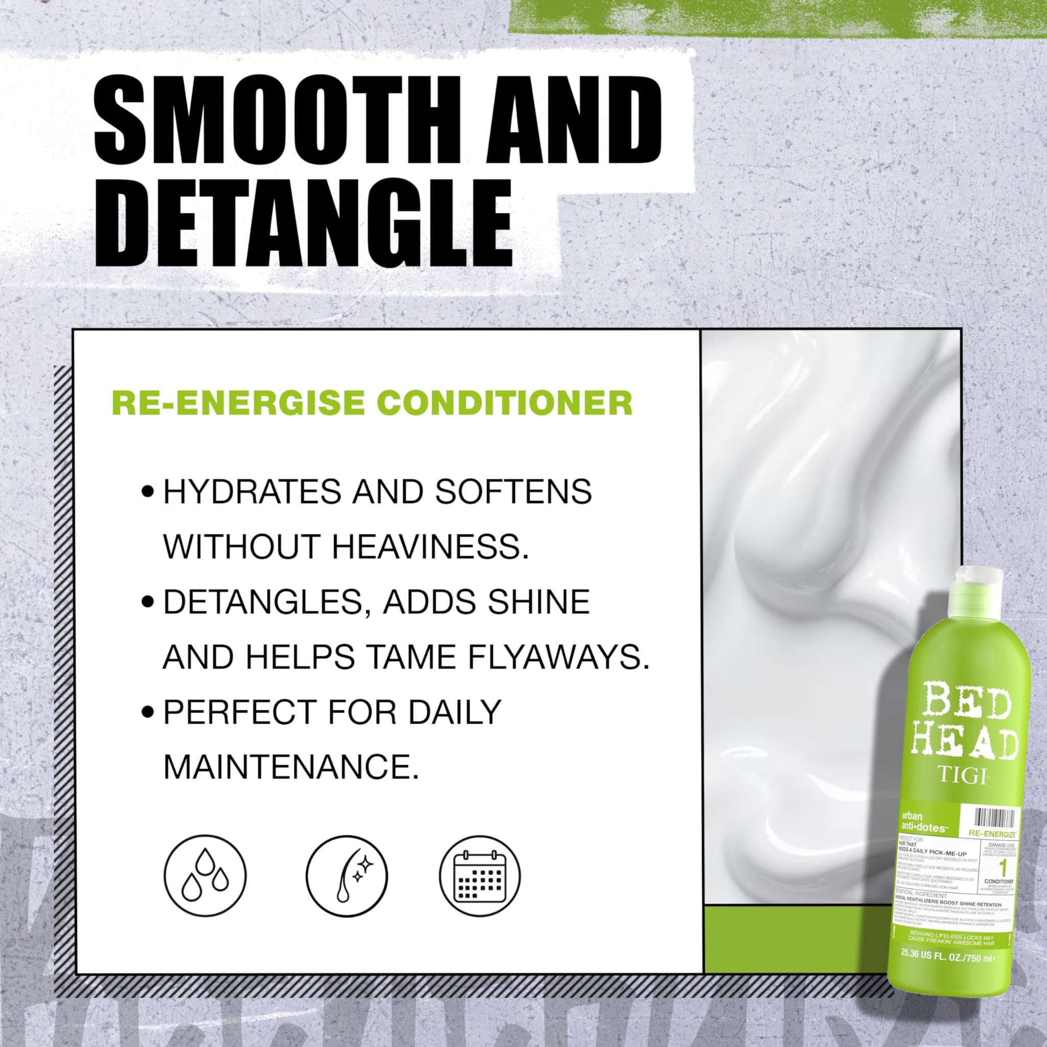 TIGI Bed Head Re-Energize shampoo and conditioner set for clean, revitalized hair with vibrant, healthy appearance.
