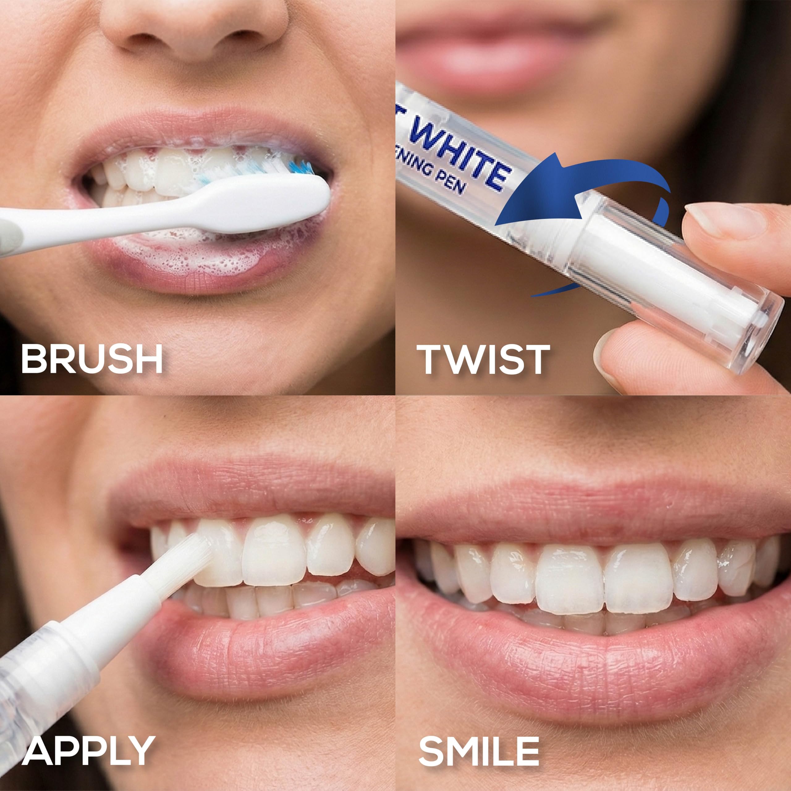 Venus Visage teeth whitening pen pack of 4 with 30+ uses, showing the white pen applicators for at-home teeth whitening.