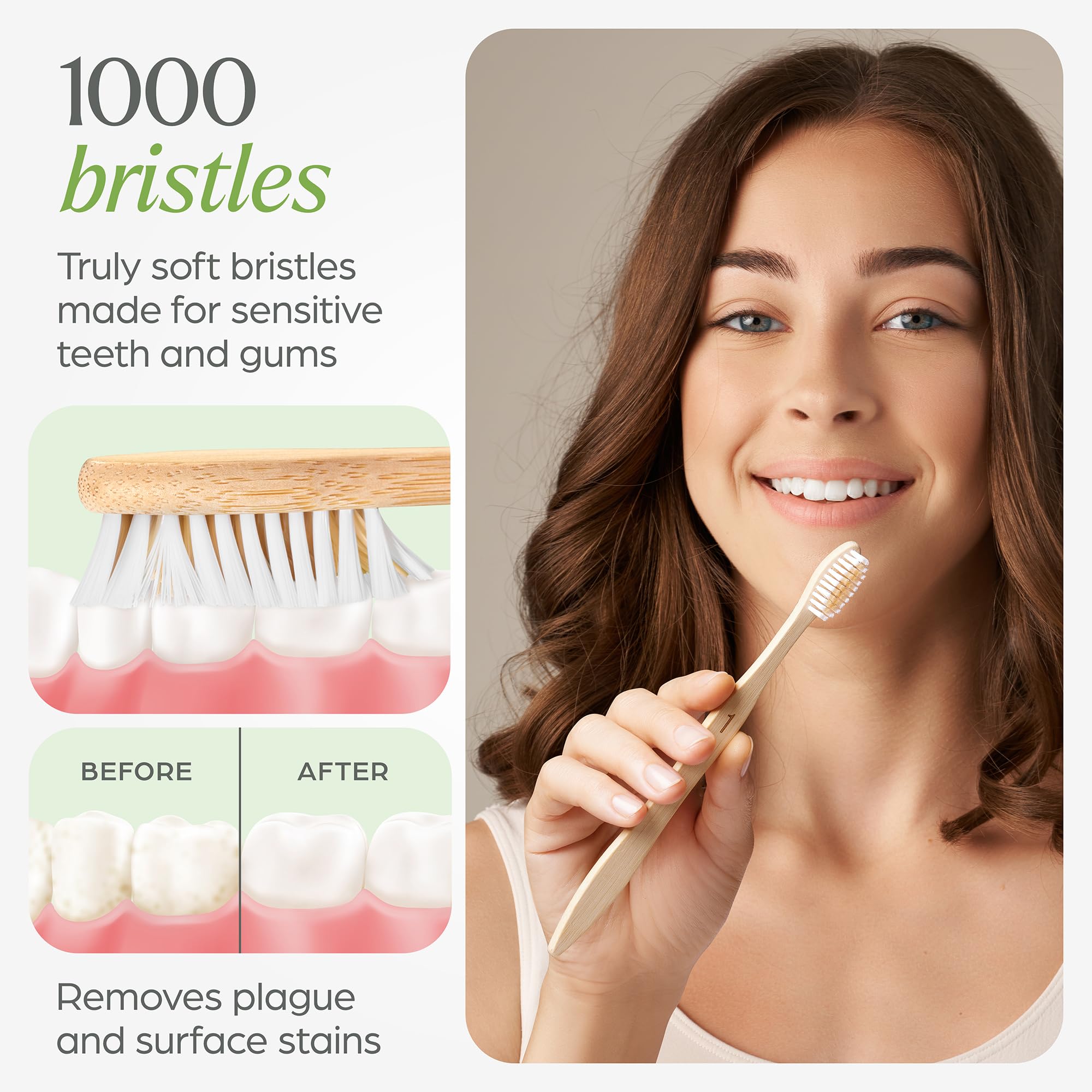 VIVAGO bamboo toothbrushes 10-pack, BPA free, eco-friendly toothbrushes with soft bristles, natural bamboo handle, eco-conscious dental care.