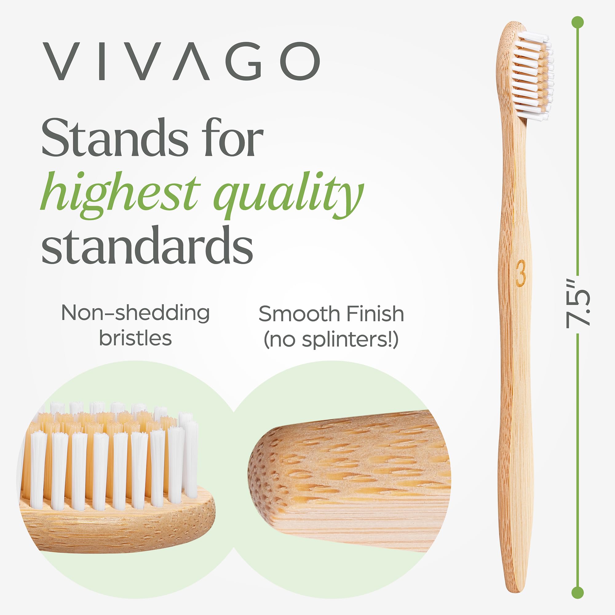 VIVAGO bamboo toothbrushes 10 pack with BPA-free handles, eco-friendly wooden toothbrushes for sustainable oral care.