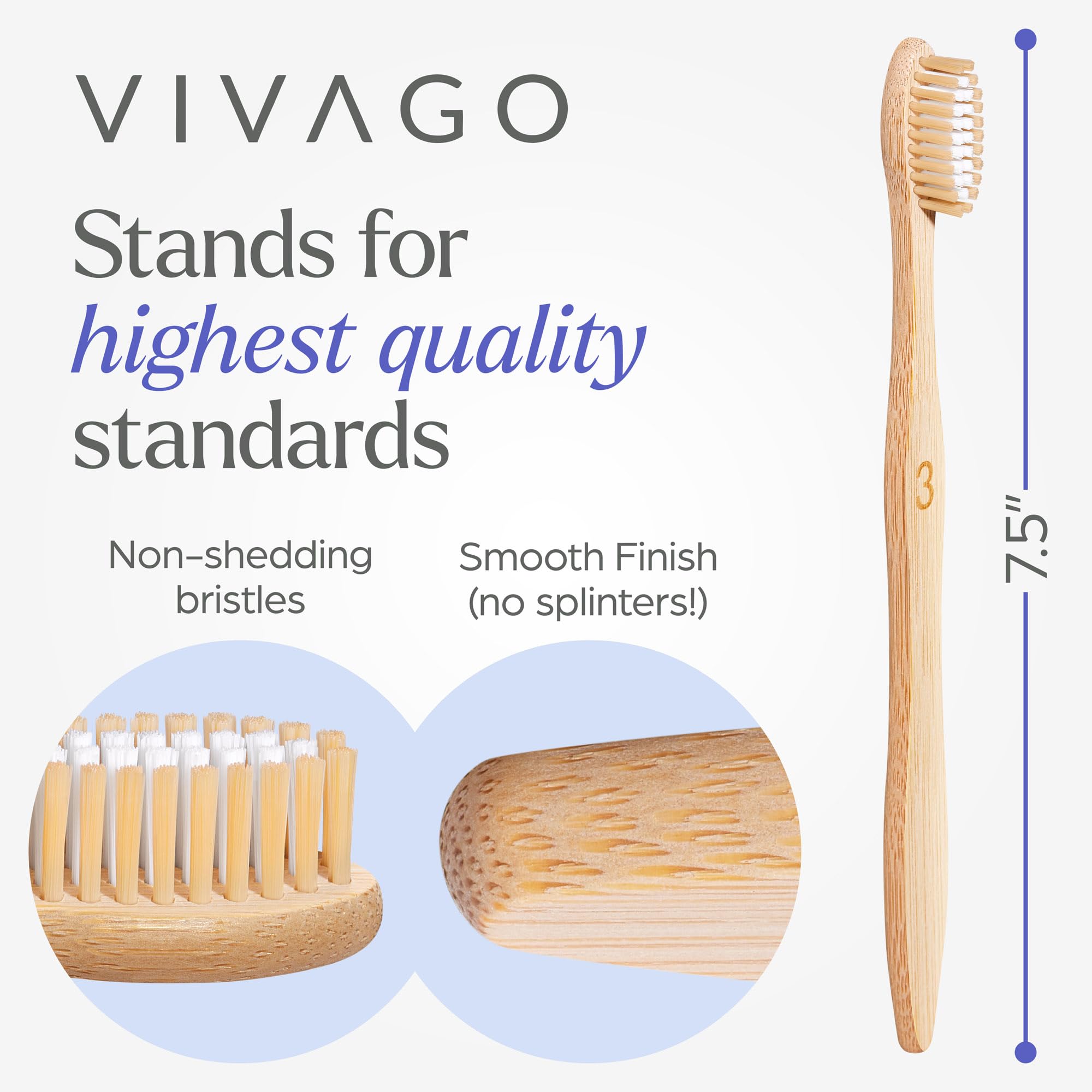 Set of 30 VIVAGO bamboo toothbrushes with medium bristles, eco-friendly design, natural bamboo handle, and soft brushing surface.