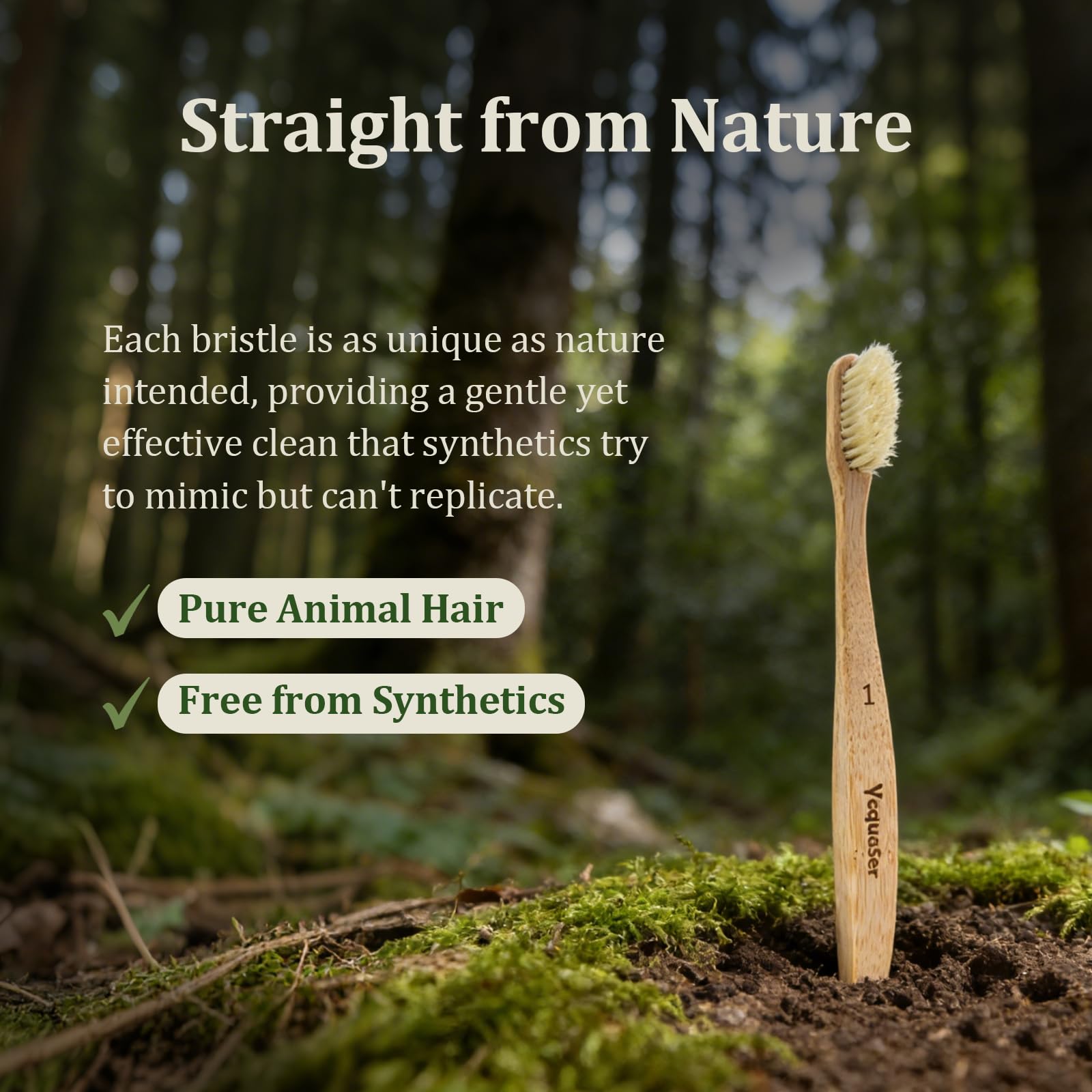Ycquaser boar bristle bamboo manual toothbrush 4-pack showing eco-friendly bamboo handle and natural bristles for gentle cleaning
