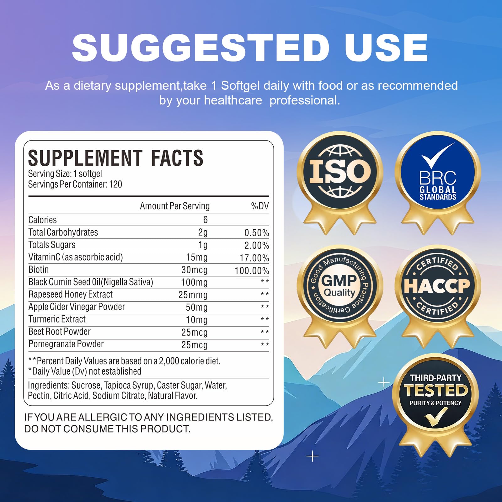 Black cumin seed oil and apple cider vinegar softgels by YMINGKJ, 3000mg, 120 count, dietary supplement in softgel capsules.