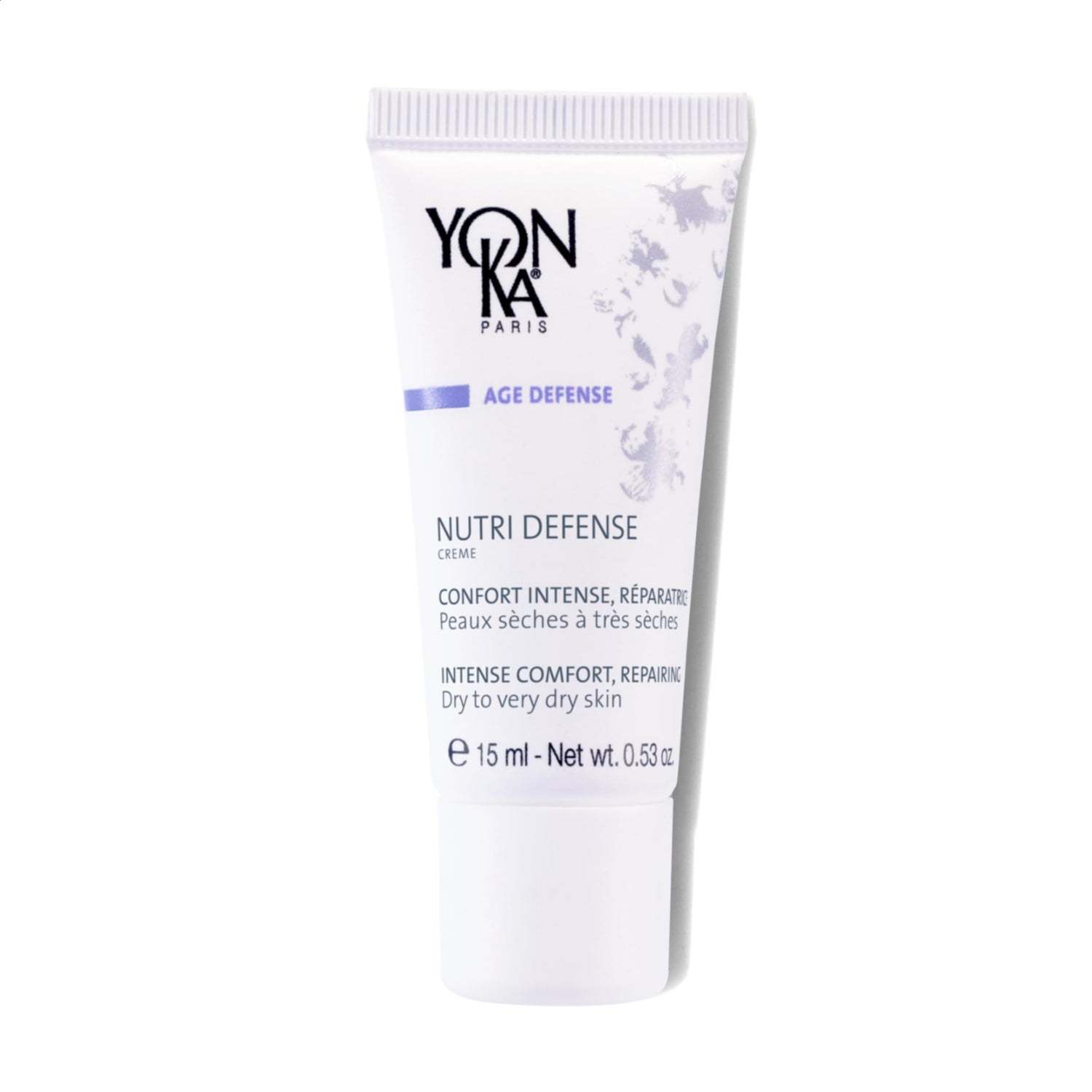 Yonka Nutri-Defense Crème facial moisturizer in 1.7 oz jar, hydrating skincare product with a smooth cream texture.