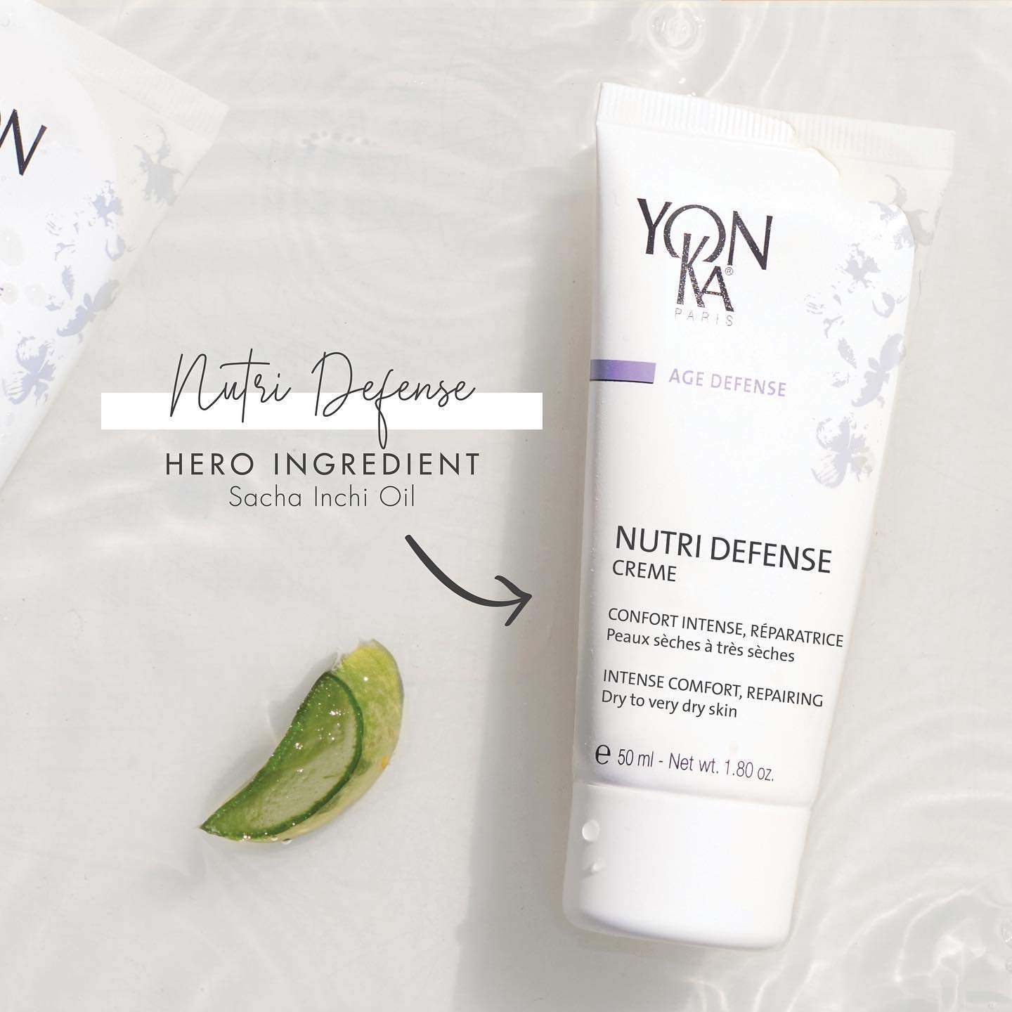Yonka Nutri-Defense Crème facial moisturizer in 1.7 oz jar, hydrating skincare product for nourishing and protecting skin.
